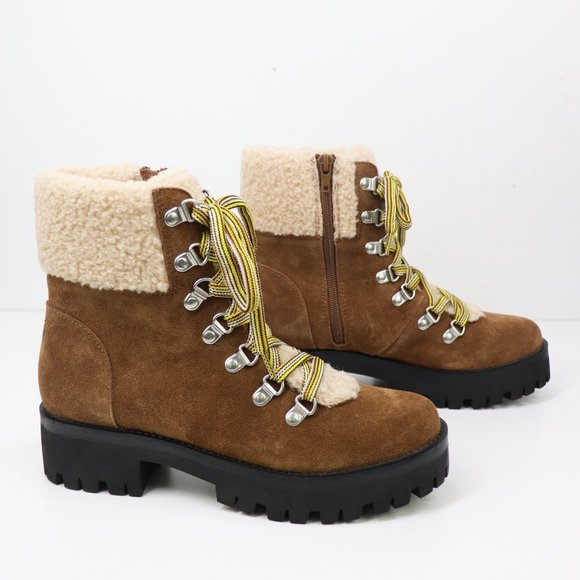 NWT Steve Madden Aniko Boot Faux Fur Trim Lug Sole Lace Up Platforms Chestnut 7 - Picture 6 of 9